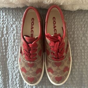 Coach Tan and Red Heart Sneakers